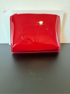 Christian Dior red patent Cosmetic Pouch CD Logo new/unused